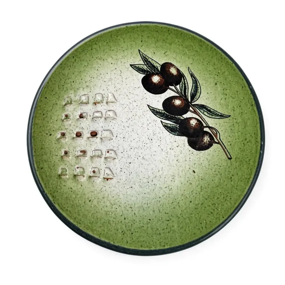 Vintage Green Ceramic Garlic Grater Olive Oil Dipping Plate Retro Kitchen